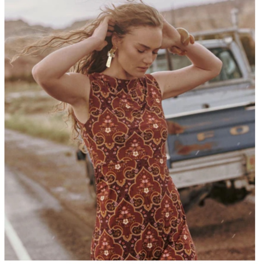 Bohemian Sleeveless Dress in Red and Orange